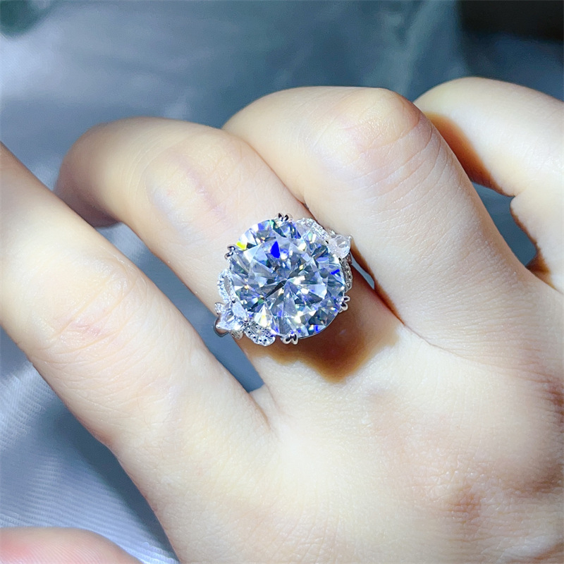 Inel Moissanite cu design fluture, formă ovală de ou, croi prelung, pentru femei