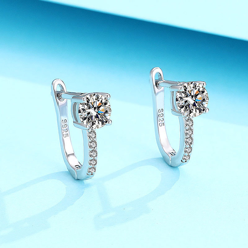 PANKE σκουλαρίκια από 925 ασήμι με Moissanite, σχήμα U, καρφωτά, ηλεκτροπλατινωμένη επίστρωση, για γυναίκες