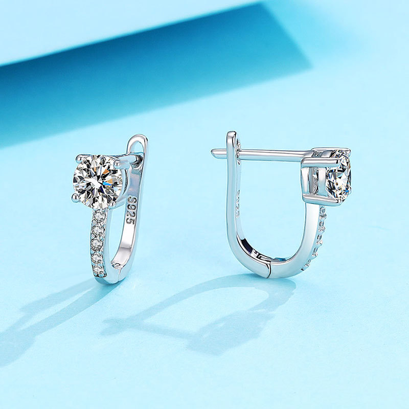 PANKE σκουλαρίκια από 925 ασήμι με Moissanite, σχήμα U, καρφωτά, ηλεκτροπλατινωμένη επίστρωση, για γυναίκες