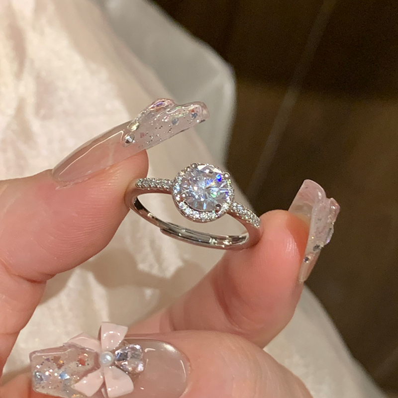 Moissanite dijamantni prsten za žene, otvoreni prsten, nišni dizajn, bakar, Silver Town, elektroplatiranje, lagani luksuz
