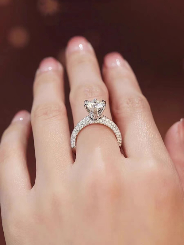 Moissanitový diamantový prsteň, 1 ct, so šiestimi pazúrmi, srdcového tvaru, pozlátený