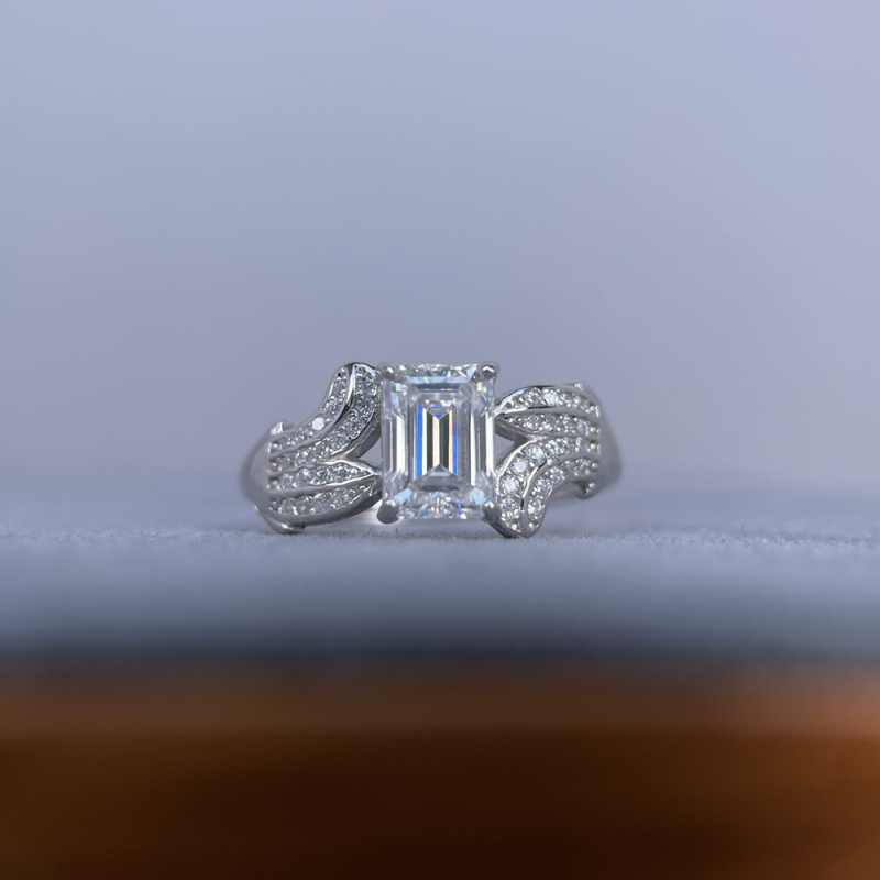 Moissanitni prsten od srebra 925, 1 karat, geometrijski ugradbeni za žene