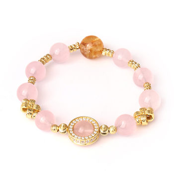 Brățară din cupru cu motif floral, placare cu aur, pietre artificiale semiprețioase, set de 11 bucăți