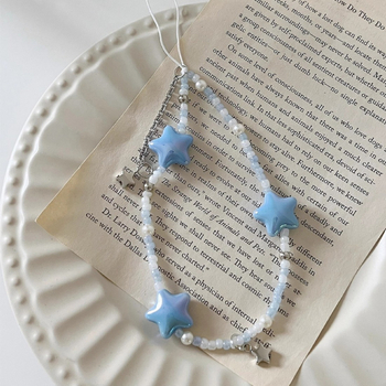 Yaxing pandantiv stele în stil coreean pentru telefon, lanț cu mărgele, plastic/rezină, finisaj vopsit