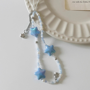 Yaxing pandantiv stele în stil coreean pentru telefon, lanț cu mărgele, plastic/rezină, finisaj vopsit