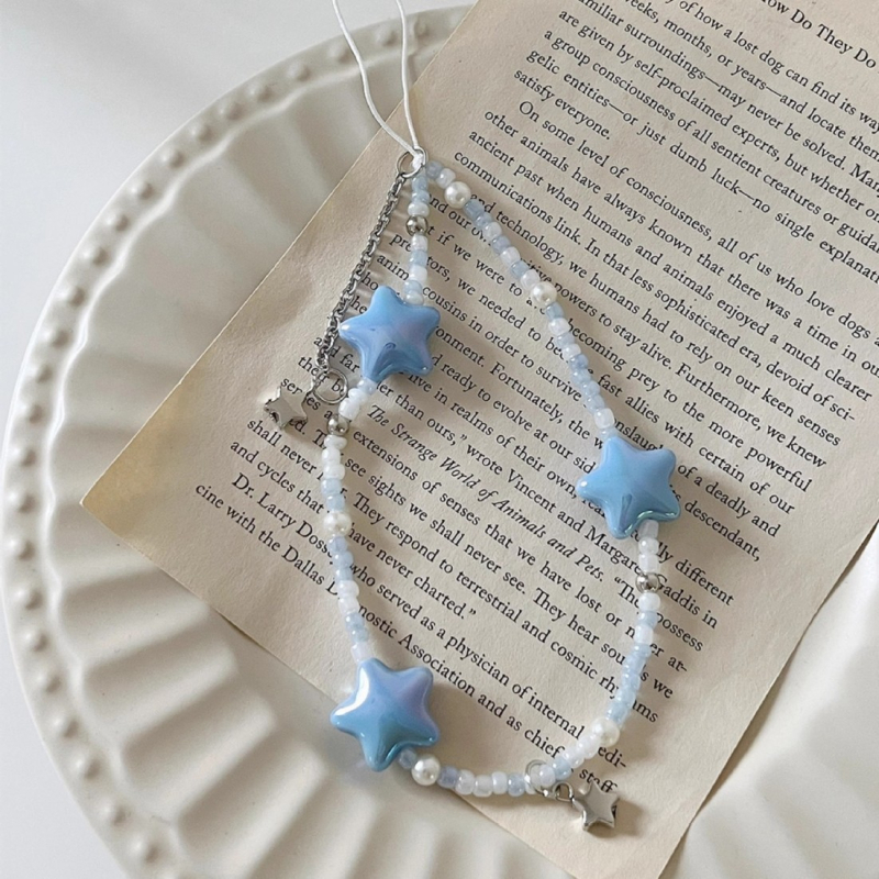 Yaxing pandantiv stele în stil coreean pentru telefon, lanț cu mărgele, plastic/rezină, finisaj vopsit