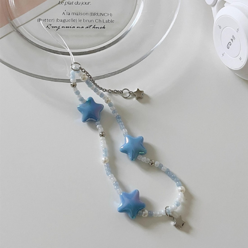 Yaxing pandantiv stele în stil coreean pentru telefon, lanț cu mărgele, plastic/rezină, finisaj vopsit