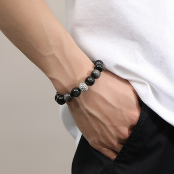 Tychia muška narukvica od obsidijana – vintage stil, distressed obrada, bez umetaka, set od 16 komada