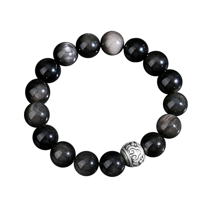 Tychia muška narukvica od obsidijana – vintage stil, distressed obrada, bez umetaka, set od 16 komada