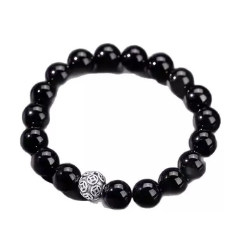 Brățară din obsidian pentru bărbați, stil etnic, mărgele rotunde, placare electroplată, set de 18 bucăți