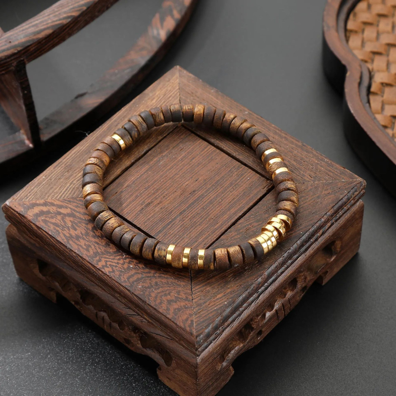 Drevený náramok s korálkami abakus, čínske štýl, ručná výroba, unisex geometrický dizajn, jeden kus
