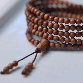 Brățară din Mysore Laoshan santal indian, lucrată manual, unisex, design cu cercuri multiple, mărgele rotunde, 216 mărgele