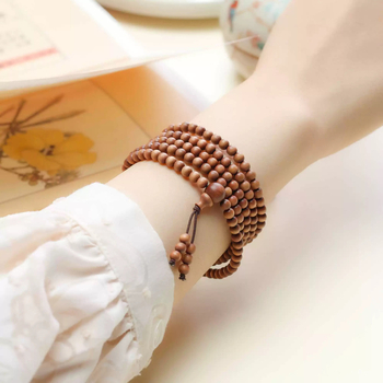 Brățară din Mysore Laoshan santal indian, lucrată manual, unisex, design cu cercuri multiple, mărgele rotunde, 216 mărgele