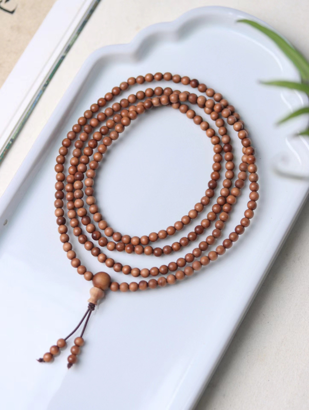 Brățară din Mysore Laoshan santal indian, lucrată manual, unisex, design cu cercuri multiple, mărgele rotunde, 216 mărgele