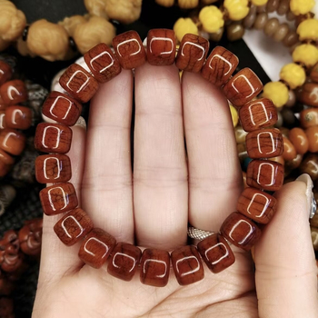 Brățară etnică din os de vită, cu mărgele cilindrice, lustruită, set de 21 bucăți