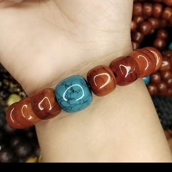 Brățară etnică din os de vită, cu mărgele cilindrice, lustruită, set de 21 bucăți