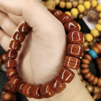 Brățară etnică din os de vită, cu mărgele cilindrice, lustruită, set de 21 bucăți