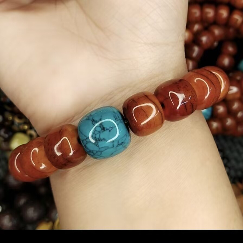 Brățară etnică din os de vită, cu mărgele cilindrice, lustruită, set de 21 bucăți