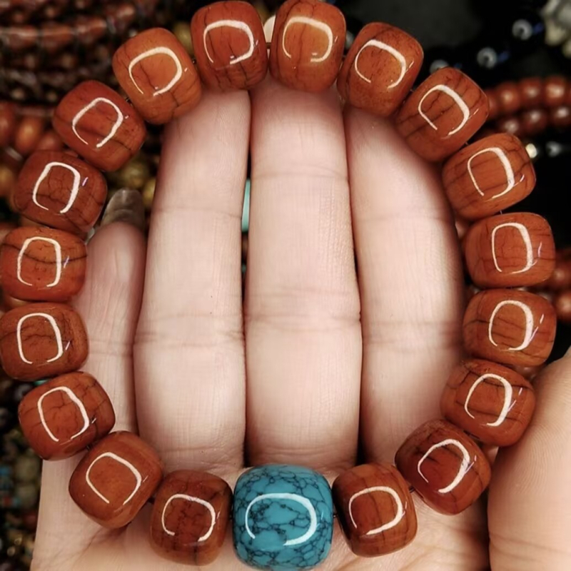 Brățară etnică din os de vită, cu mărgele cilindrice, lustruită, set de 21 bucăți