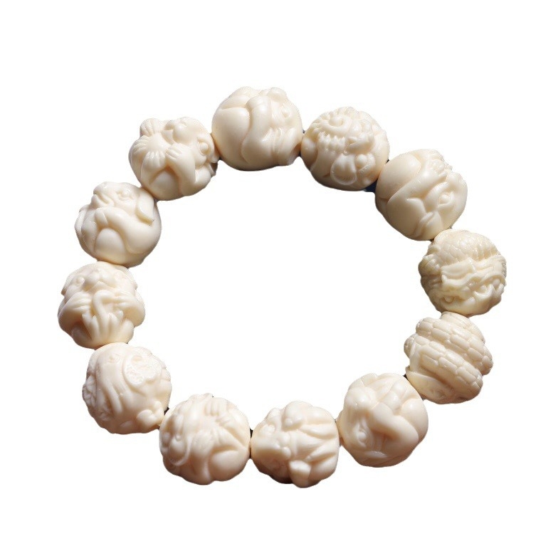 Mărgele pentru agățat în mașină cu zodii sculptate din fildeș – șir Bodhi Buddha, stil modern minimalist, cadou de afaceri, primăvara 2024