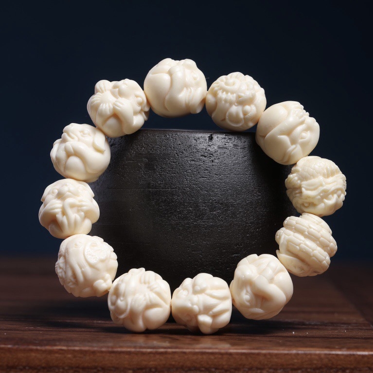 Mărgele pentru agățat în mașină cu zodii sculptate din fildeș – șir Bodhi Buddha, stil modern minimalist, cadou de afaceri, primăvara 2024