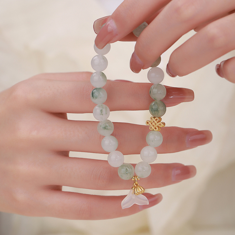 Brățară din piatră naturală Tianshan Cui, design cu mărgele în formă de coadă de pește, realizare manuală, 21 de mărgele