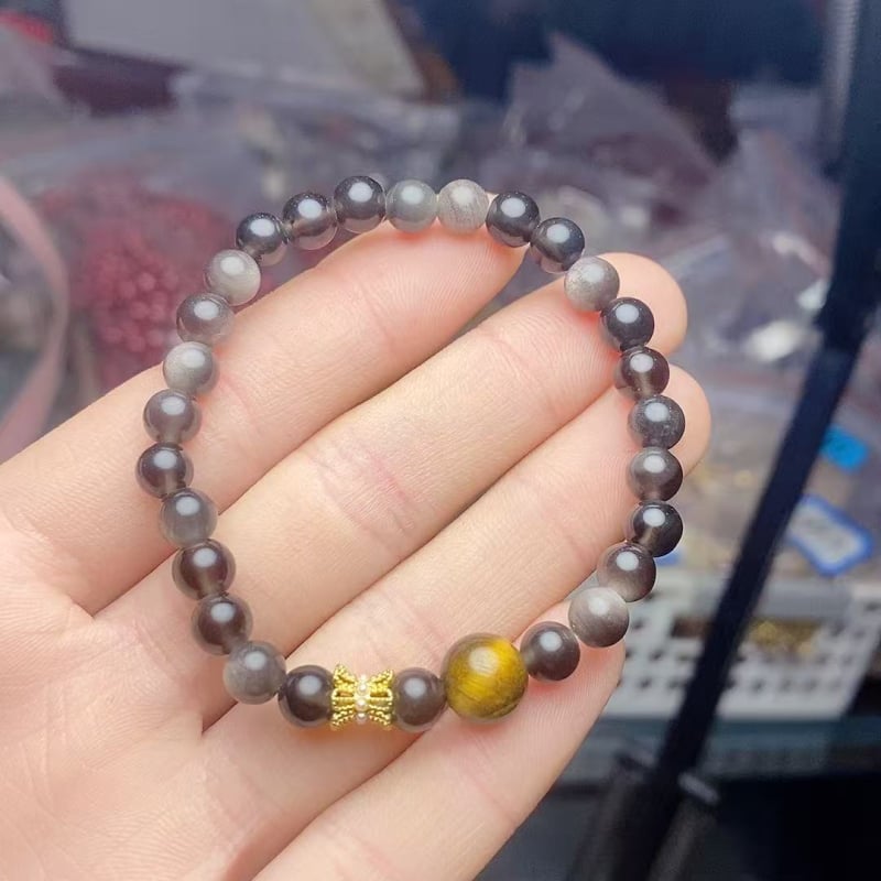 Brățară din ochi de tigru, simplă, unisex, design geometric, împletită manual