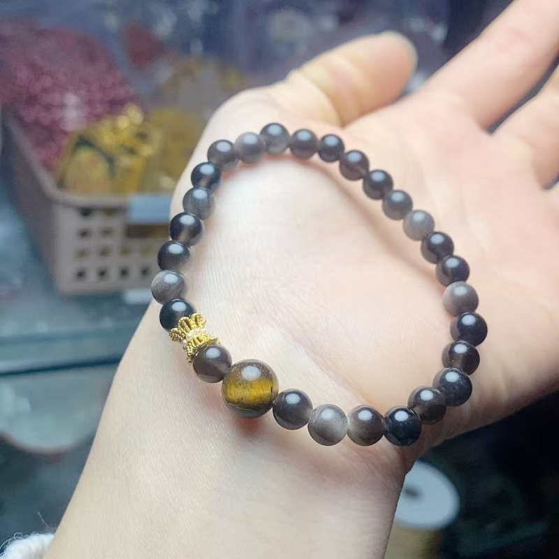 Brățară din ochi de tigru, simplă, unisex, design geometric, împletită manual