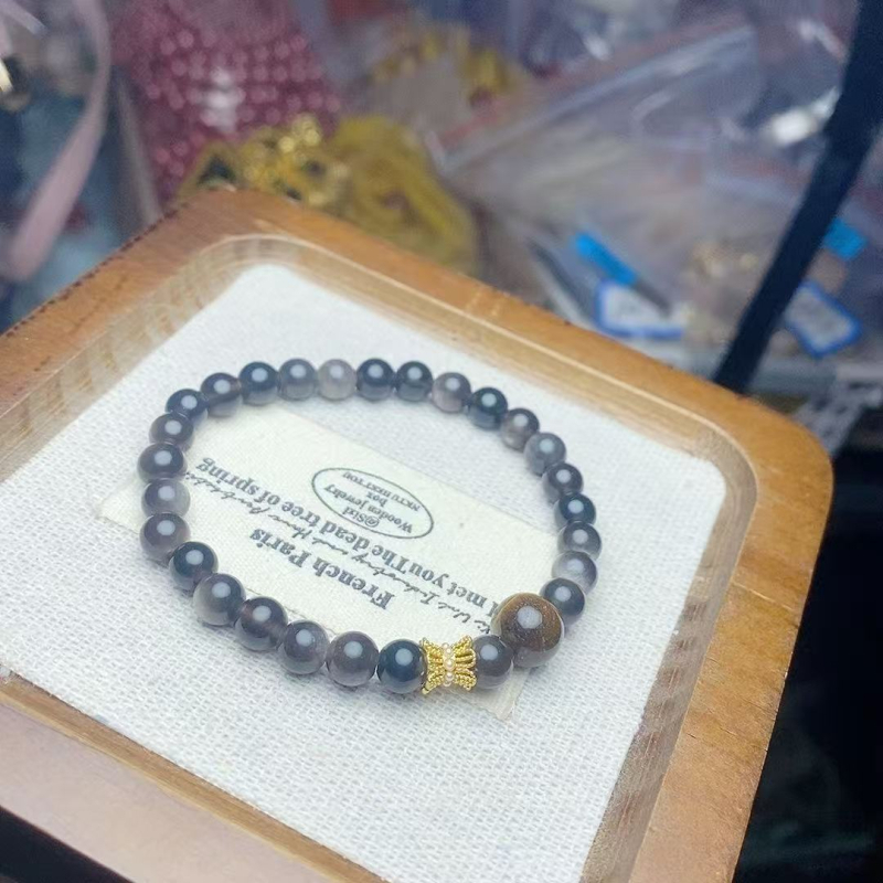 Brățară din ochi de tigru, simplă, unisex, design geometric, împletită manual