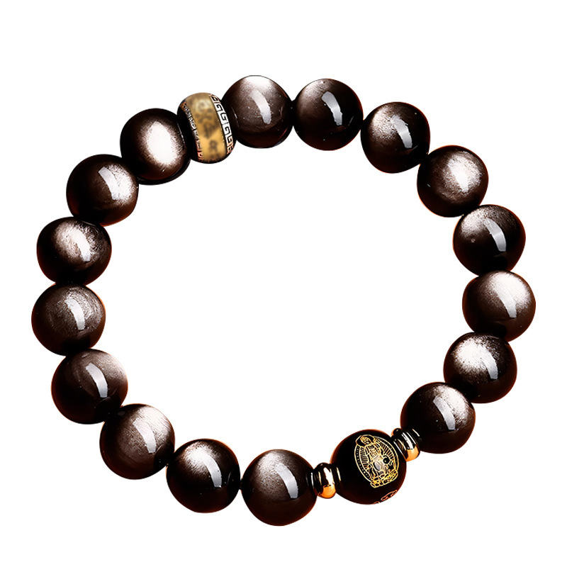 7A prirodna srebrna obsidijan narukvica s Budinim zaštitnikom za dvanaest znakova, unisex