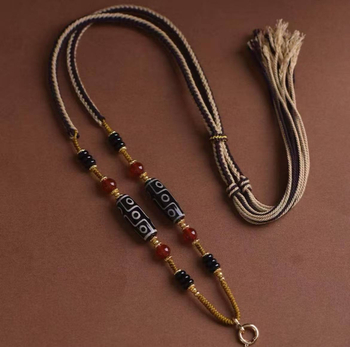 Tibeto agato karoliai su devyniais Dzi karoliukais – unisex, etninis stilius, rankų mezgimas, Xuan shengyu, 2023 vasara