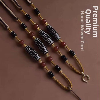 Tibeto agato karoliai su devyniais Dzi karoliukais – unisex, etninis stilius, rankų mezgimas, Xuan shengyu, 2023 vasara