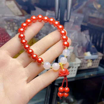 Cinnabar Vintage unisex geometrijska narukvica od kuglica s motivom lotosa, proljeće 2025