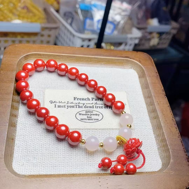 Cinnabar Vintage unisex geometrijska narukvica od kuglica s motivom lotosa, proljeće 2025