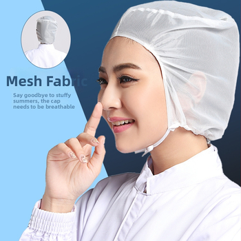 Șapcă din plasă cu căptușeală internă pentru atelierul de la o fabrică alimentară, cu șiret, respirabilă, ușoară, fir warp-knitting