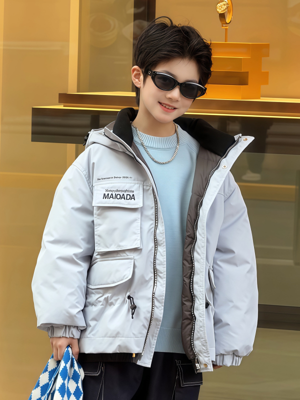 Unisex vaikiška pūkų striukė su 86–90% pūkų turiniu, gobtuvu, vidutinio ilgio užtrauktukas