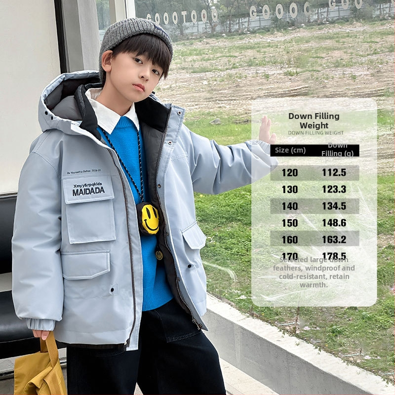 Unisex vaikiška pūkų striukė su 86–90% pūkų turiniu, gobtuvu, vidutinio ilgio užtrauktukas