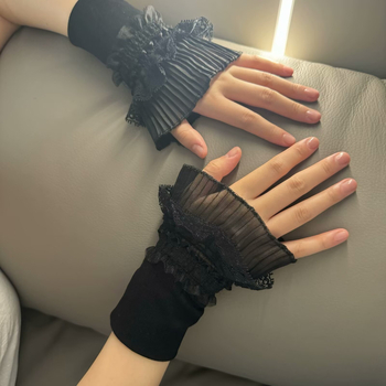 Sieviešu mežģīņu puspirkstu cimdi | Izšūts ziedu raksts, mežģīne