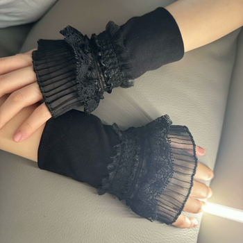 Sieviešu mežģīņu puspirkstu cimdi | Izšūts ziedu raksts, mežģīne