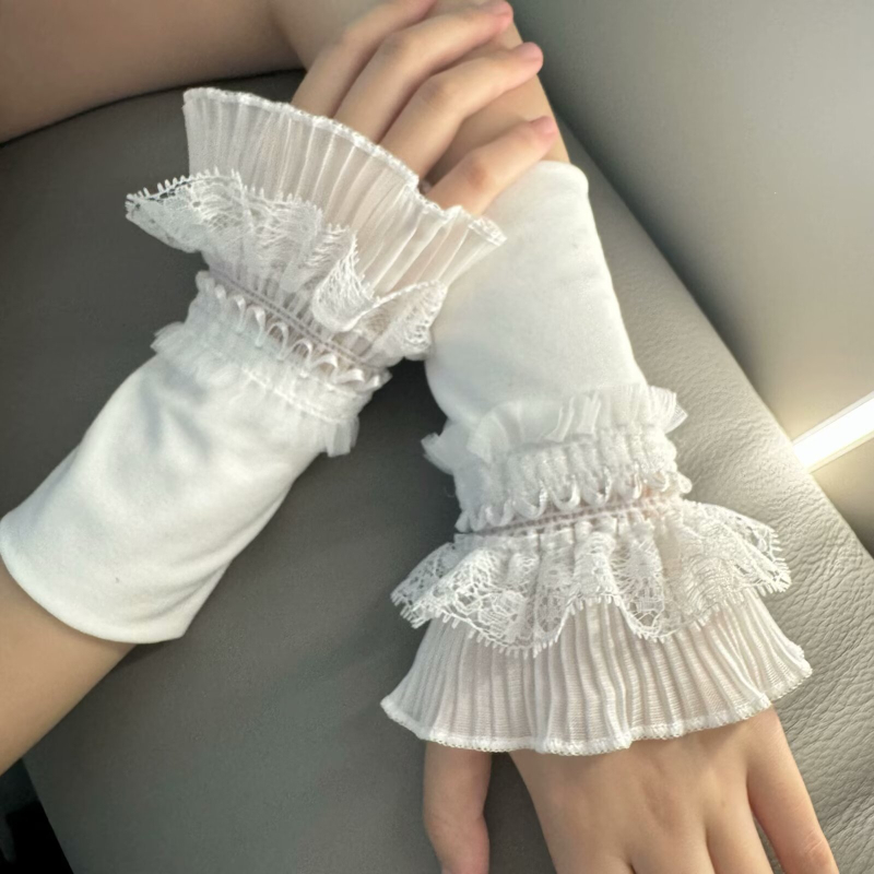 Sieviešu mežģīņu puspirkstu cimdi | Izšūts ziedu raksts, mežģīne