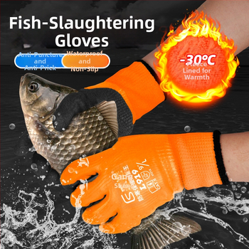 Darba cimdi krabju un zivs ķeršanai – dabīgs latekss pārklājums, fleece oderējums, ūdensizturīgi, silti, nodilumizturīgi, caurduršanai izturīgi