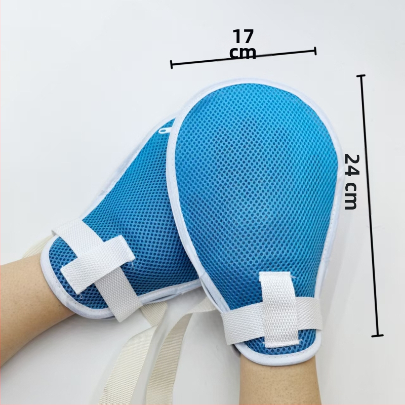 Mănuși de restricție respirabile cu fermoar pentru pacienți și vârstnici — anti-zgâriere, anti-smulgere, plăcuță de protecție încorporată, curele fixe, Material: fibră de poliester