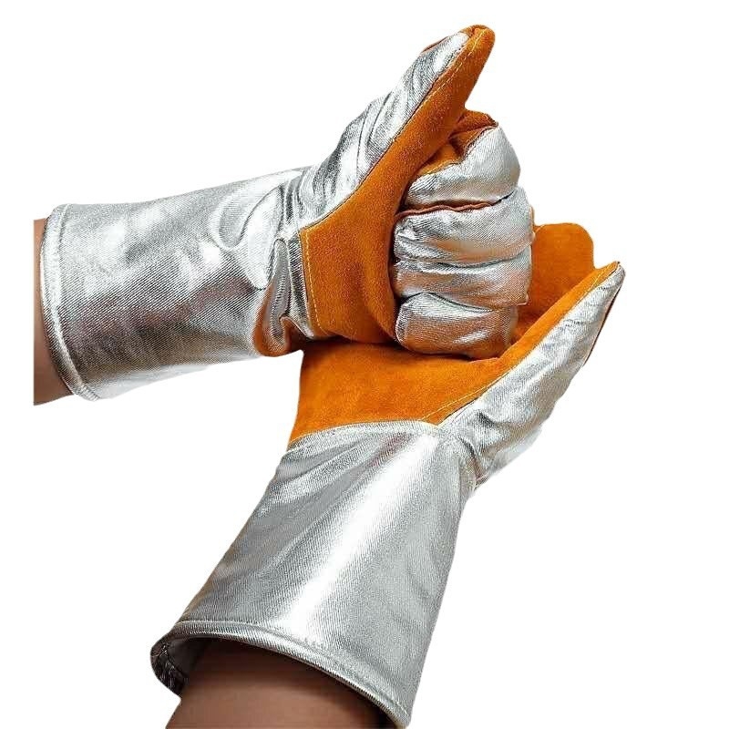 Ръкавици за заваряване от телешка кожа с алуминиево фолио за изолация, термоустойчиви за високи температури