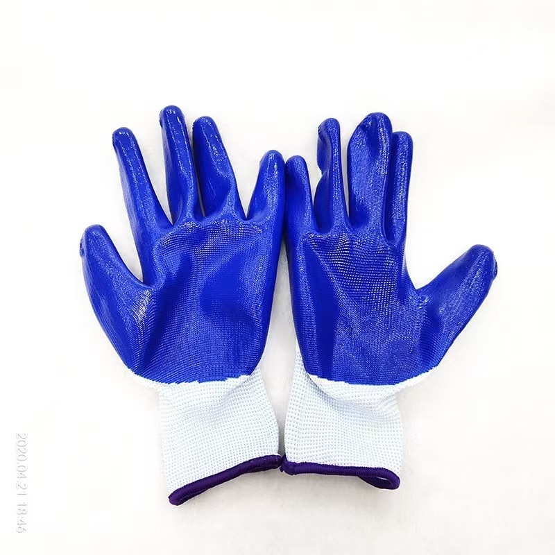 Нейлоново-нитрилни защитни ръкавици, противоскользящи, износоустойчиви, маслостойки, покрити с тънък каучуков слой, тегло 32,5 г