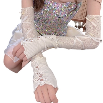 Manșetă pentru braț cu panou din dantelă, stil Lolita balet, lungă, amestec spandex-bumbac (51-60% spandex; 51-60% bumbac), stil dulce