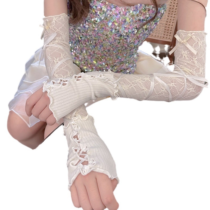 Manșetă pentru braț cu panou din dantelă, stil Lolita balet, lungă, amestec spandex-bumbac (51-60% spandex; 51-60% bumbac), stil dulce