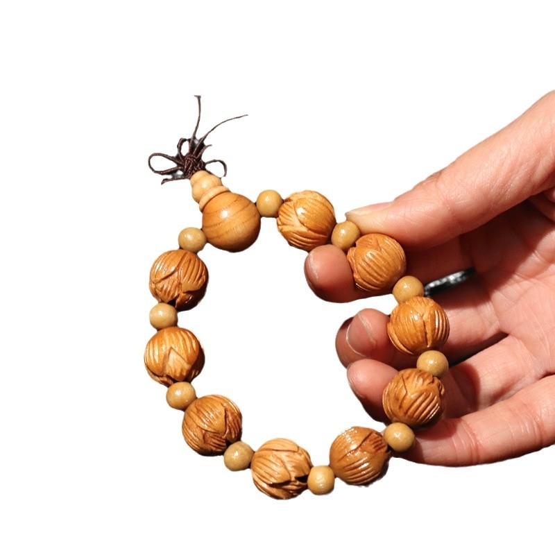 Drveni narukvica kineskog stila, unisex, gravirana