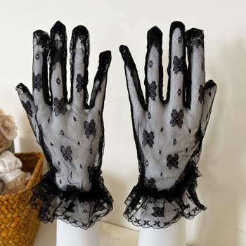 Сватбени дантелени ръкавици, дишаща мрежеста материя, петопръстни, принт с пеперуди, елегантен стил