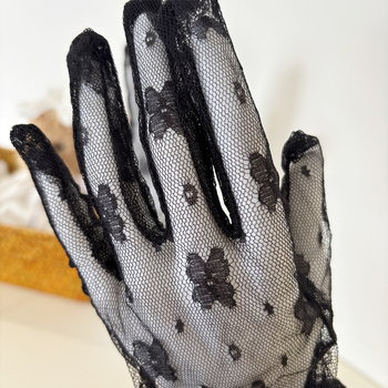 Сватбени дантелени ръкавици, дишаща мрежеста материя, петопръстни, принт с пеперуди, елегантен стил