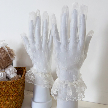 Сватбени дантелени ръкавици, дишаща мрежеста материя, петопръстни, принт с пеперуди, елегантен стил